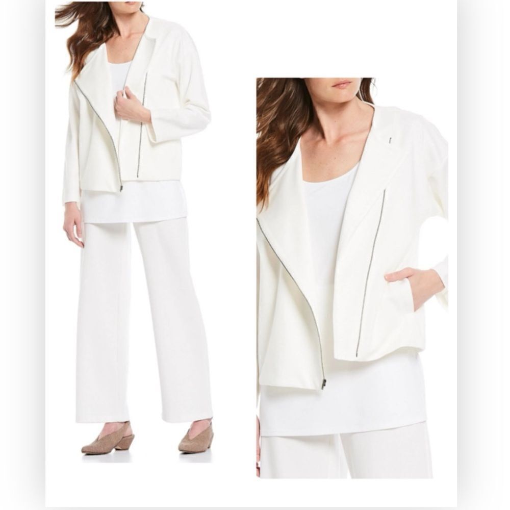 Eileen Fisher Flex Tencel Ponte Round Neck Jacket in Ivory Size XS